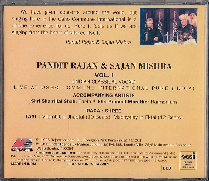 File:Pandit Rajan & Sajan Mishra Vol I ; CD-back.jpg
