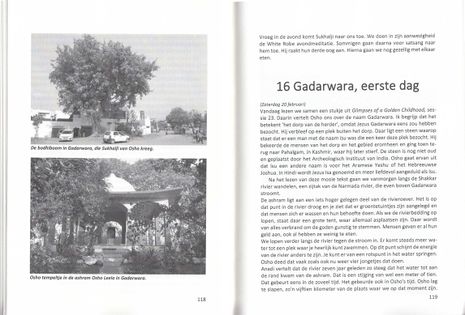 Pages 118 - 119. Top: Gadarwara: The bodhi tree that Sukhaiji received from Osho. Bottom: Gadarwara, Osho Leela Ashram: small Osho temple
