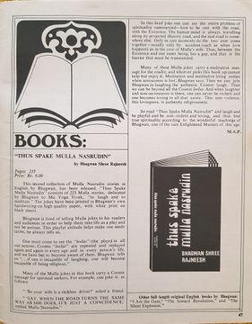 Advertisement for this book in Sannyas (magazine) Vol 2 No. 5 (Sept.-Oct. 1973) Warning: jokes explained ;-)