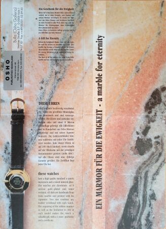 Brochure for Watches, side A, 1990, Poona commune.